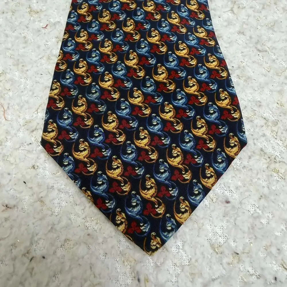 Maurizio Serri for Lydia Keys 100  Silk Tie Blue Red Gold Scroll Pattern Italy